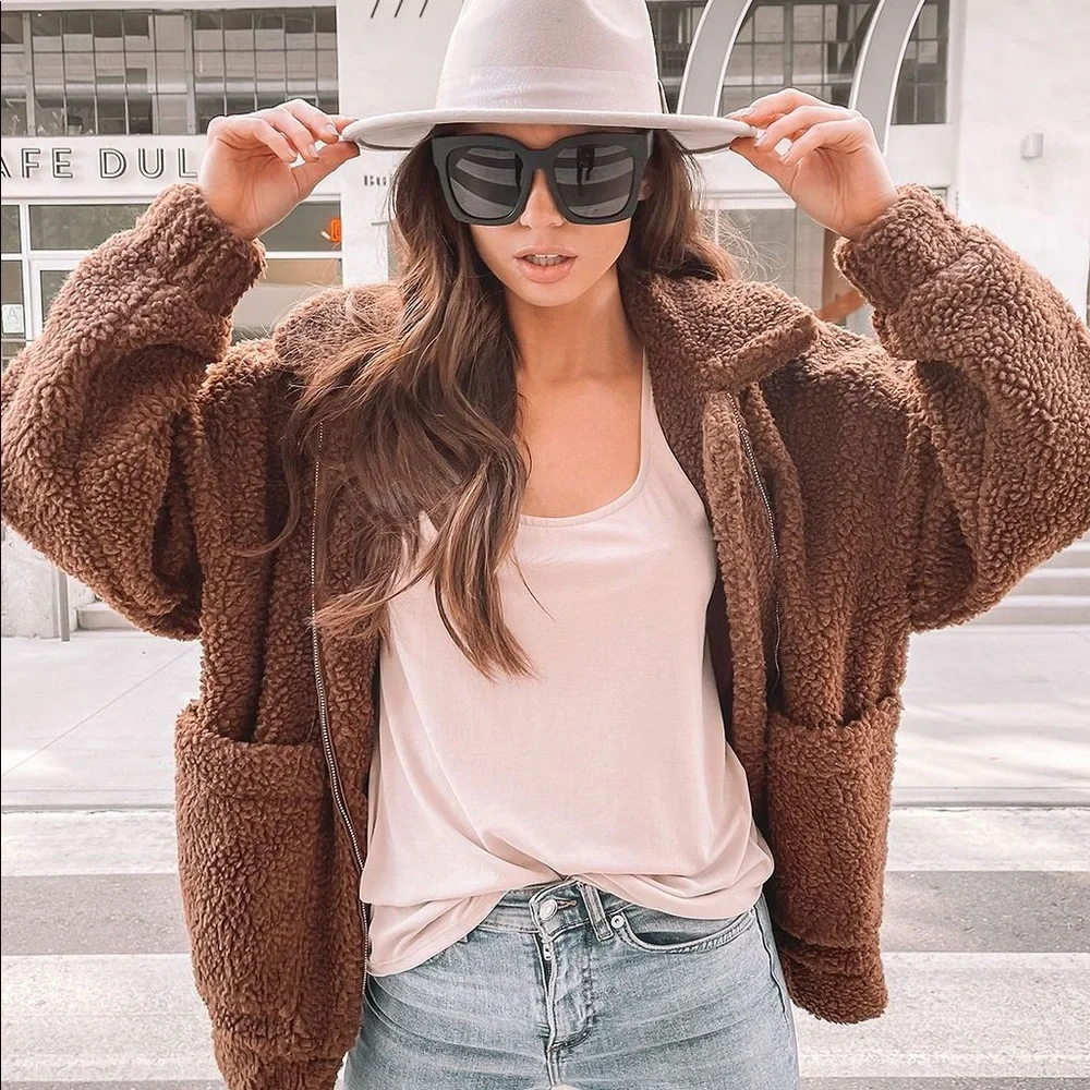 Oversized Neutral Teddy Bear Faux Fur Shacket - Picture 1 of 3